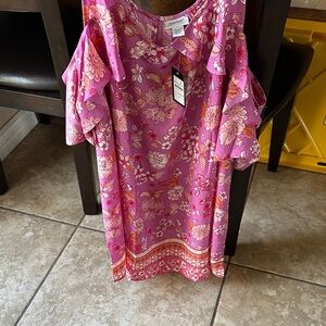 Avenue Fuchsia Floral Ruffle Blouse